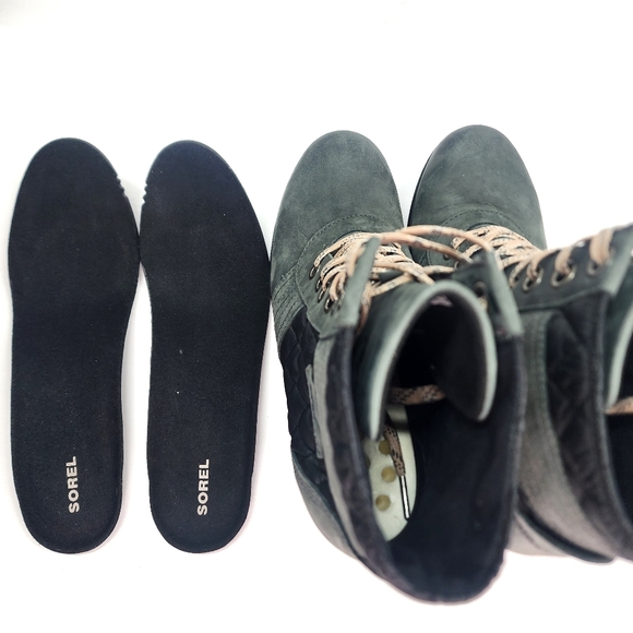 SOREL Lexie Wedge Felt Heel Dark Slate Leather Lace Up Boot Size 11 - Picture 9 of 15